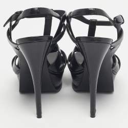 Pre Owned Saint Laurent Black Leather Tribute Platform Sandals Size 39