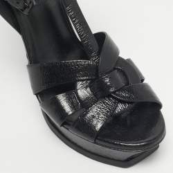 Pre Owned Saint Laurent Black Leather Tribute Platform Sandals Size 39