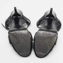 Pre Owned Saint Laurent Black Leather Tribute Platform Sandals Size 39