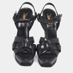 Pre Owned Saint Laurent Black Leather Tribute Platform Sandals Size 39