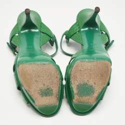 Pre Owned Saint Laurent Green Croc Embossed Leather Tribute Platform Sandals Size 39.5