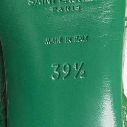 Pre Owned Saint Laurent Green Croc Embossed Leather Tribute Platform Sandals Size 39.5