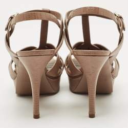 Pre Owned Saint Laurent Paris Brown Lizard Embossed Leather Tribute Platform Sandals Size 39