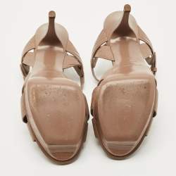 Pre Owned Saint Laurent Paris Brown Lizard Embossed Leather Tribute Platform Sandals Size 39