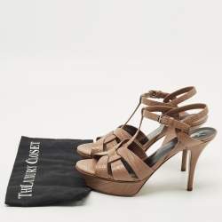 Pre Owned Saint Laurent Paris Brown Lizard Embossed Leather Tribute Platform Sandals Size 39