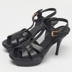 Pre Owned Saint Laurent Black Leather Tribute Sandals Size 38