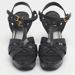 Pre Owned Saint Laurent Black Leather Tribute Sandals Size 38