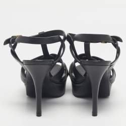 Pre Owned Saint Laurent Black Leather Tribute Sandals Size 38