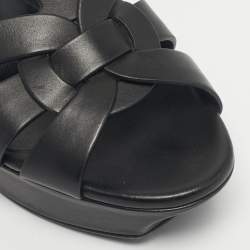 Pre Owned Saint Laurent Black Leather Tribute Sandals Size 38