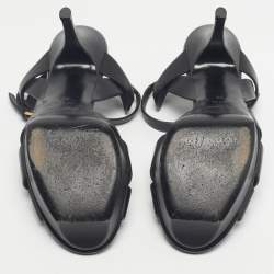 Pre Owned Saint Laurent Black Leather Tribute Sandals Size 38