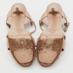 Pre Owned Saint Laurent Pink Leather Tribute Platform Ankle Strap Sandals Size 37