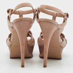 Pre Owned Saint Laurent Pink Leather Tribute Platform Ankle Strap Sandals Size 37