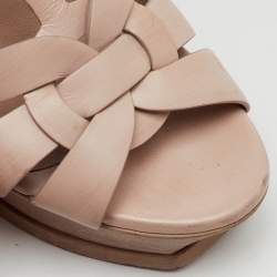 Pre Owned Saint Laurent Pink Leather Tribute Platform Ankle Strap Sandals Size 37