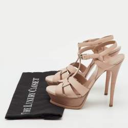 Pre Owned Saint Laurent Pink Leather Tribute Platform Ankle Strap Sandals Size 37