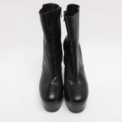 Pre Owned Saint Laurent Paris Black Leather Mid Calf Boots Size 38