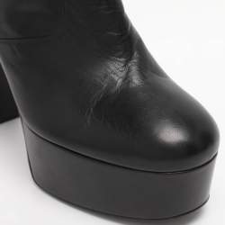 Pre Owned Saint Laurent Paris Black Leather Mid Calf Boots Size 38