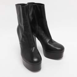 Pre Owned Saint Laurent Paris Black Leather Mid Calf Boots Size 38