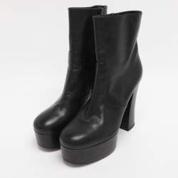 Pre Owned Saint Laurent Paris Black Leather Mid Calf Boots Size 38