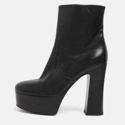 Pre Owned Saint Laurent Paris Black Leather Mid Calf Boots Size 38