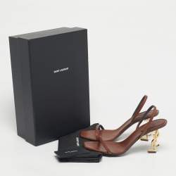 Pre Owned Saint Laurent Brown Leather Opyum Slingback Sandals Size 39.5
