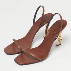 Pre Owned Saint Laurent Brown Leather Opyum Slingback Sandals Size 39.5