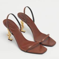 Pre Owned Saint Laurent Brown Leather Opyum Slingback Sandals Size 39.5