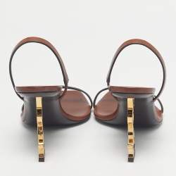 Pre Owned Saint Laurent Brown Leather Opyum Slingback Sandals Size 39.5