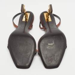 Pre Owned Saint Laurent Brown Leather Opyum Slingback Sandals Size 39.5