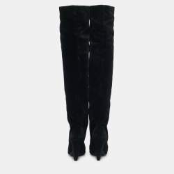 Pre Owned Saint Laurent Black Velvet Niki Over The Knee Boots Size 38