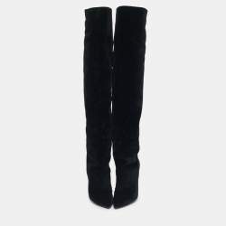 Pre Owned Saint Laurent Black Velvet Niki Over The Knee Boots Size 38