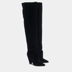 Pre Owned Saint Laurent Black Velvet Niki Over The Knee Boots Size 38