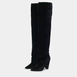 Pre Owned Saint Laurent Black Velvet Niki Over The Knee Boots Size 38