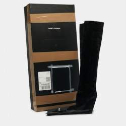 Pre Owned Saint Laurent Black Velvet Niki Over The Knee Boots Size 38