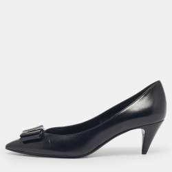 Pre Owned Saint Laurent Black Leather Anai Pumps Size 37.5