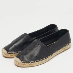 Pre Owned Saint Laurent Black Leather Cassandre Espadrille Flats Size 39