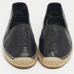 Pre Owned Saint Laurent Black Leather Cassandre Espadrille Flats Size 39