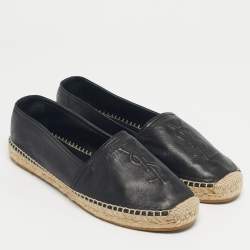 Pre Owned Saint Laurent Black Leather Cassandre Espadrille Flats Size 39