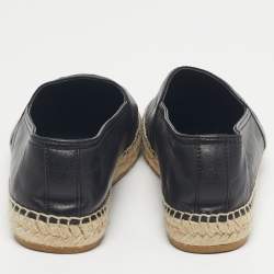 Pre Owned Saint Laurent Black Leather Cassandre Espadrille Flats Size 39