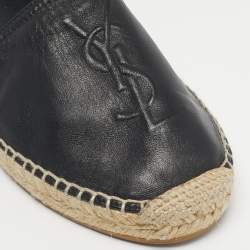 Pre Owned Saint Laurent Black Leather Cassandre Espadrille Flats Size 39