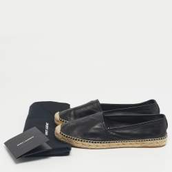 Pre Owned Saint Laurent Black Leather Cassandre Espadrille Flats Size 39