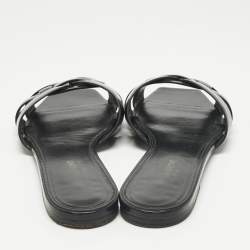 Pre Owned Saint Laurent Black Patent Leather Tribute Flat Slides Size 39
