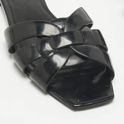 Pre Owned Saint Laurent Black Patent Leather Tribute Flat Slides Size 39