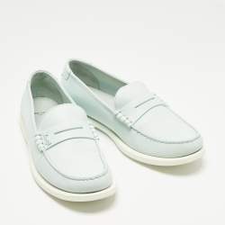 Pre Owned Saint Laurent Blue Leather Penny Slip On Loafers Size 42