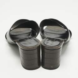 Pre Owned Saint Laurent Brown Croc Embossed Leather Loulou Slide Sandals Size 40.5