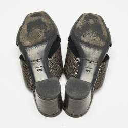 Pre Owned Saint Laurent Brown Croc Embossed Leather Loulou Slide Sandals Size 40.5