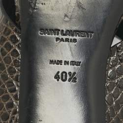 Pre Owned Saint Laurent Brown Croc Embossed Leather Loulou Slide Sandals Size 40.5