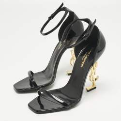 Pre Owned Saint Laurent Black Patent Leather Opyum Sandals Size 39