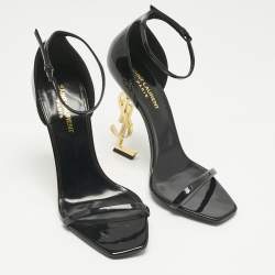 Pre Owned Saint Laurent Black Patent Leather Opyum Sandals Size 39