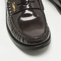 Pre Owned Saint Laurent Burgundy Leather Le Loafers Size 37.5