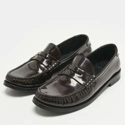 Pre Owned Saint Laurent Burgundy Leather Le Loafers Size 37.5